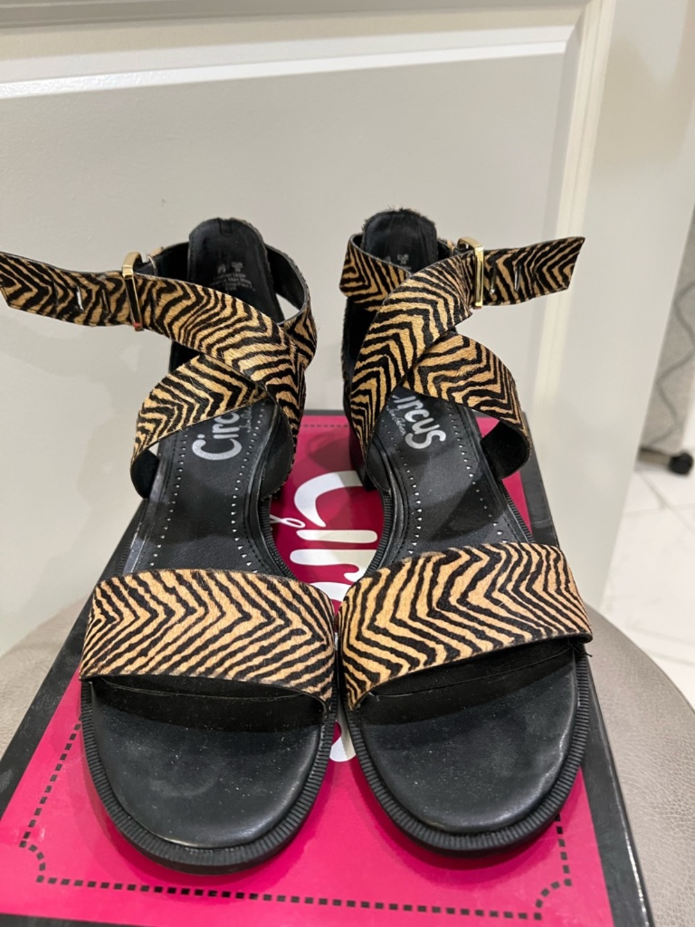 Circus by Sam Edelman Black & Tan Zebra-Print Ankle-Strap Sandals